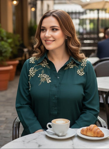 EMERALD GREEN BEADED GRAPE SHIRT