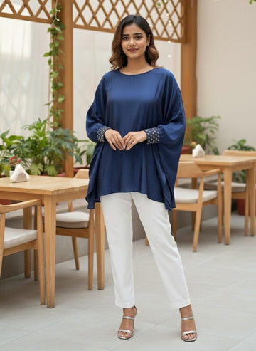 NAVY CASPER CUFF TOP