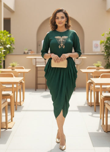 Emerald Beaded Yoke Dhoti Dress