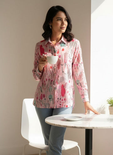 PINK GLAMA COLLARED BUTTON DOWN SHIRT