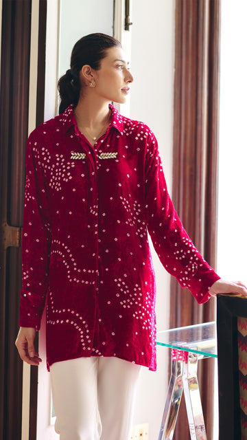 VELVET RANI BANDHEJ KILA SHIRT