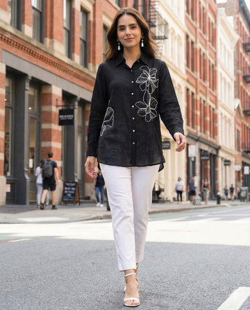 BLACK FLORET CRYSTALLINE SHIRT