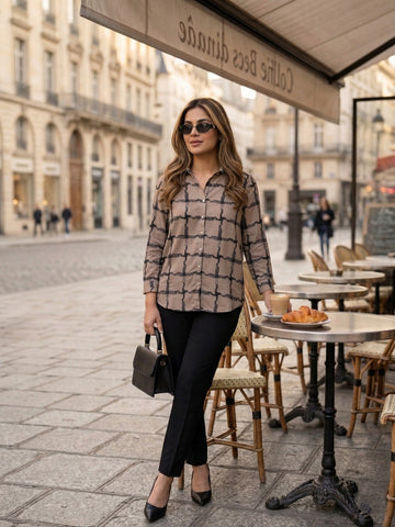BROWN CHECK BUTTON DOWN SHIRT