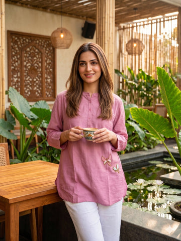 BLUSH BEADED BUTTERFLY SHIRT
