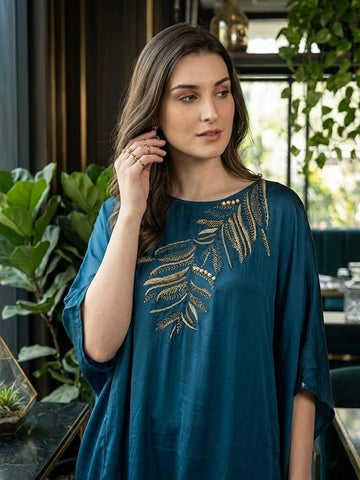 PRUSSIAN BLUE QUILLA DRESS