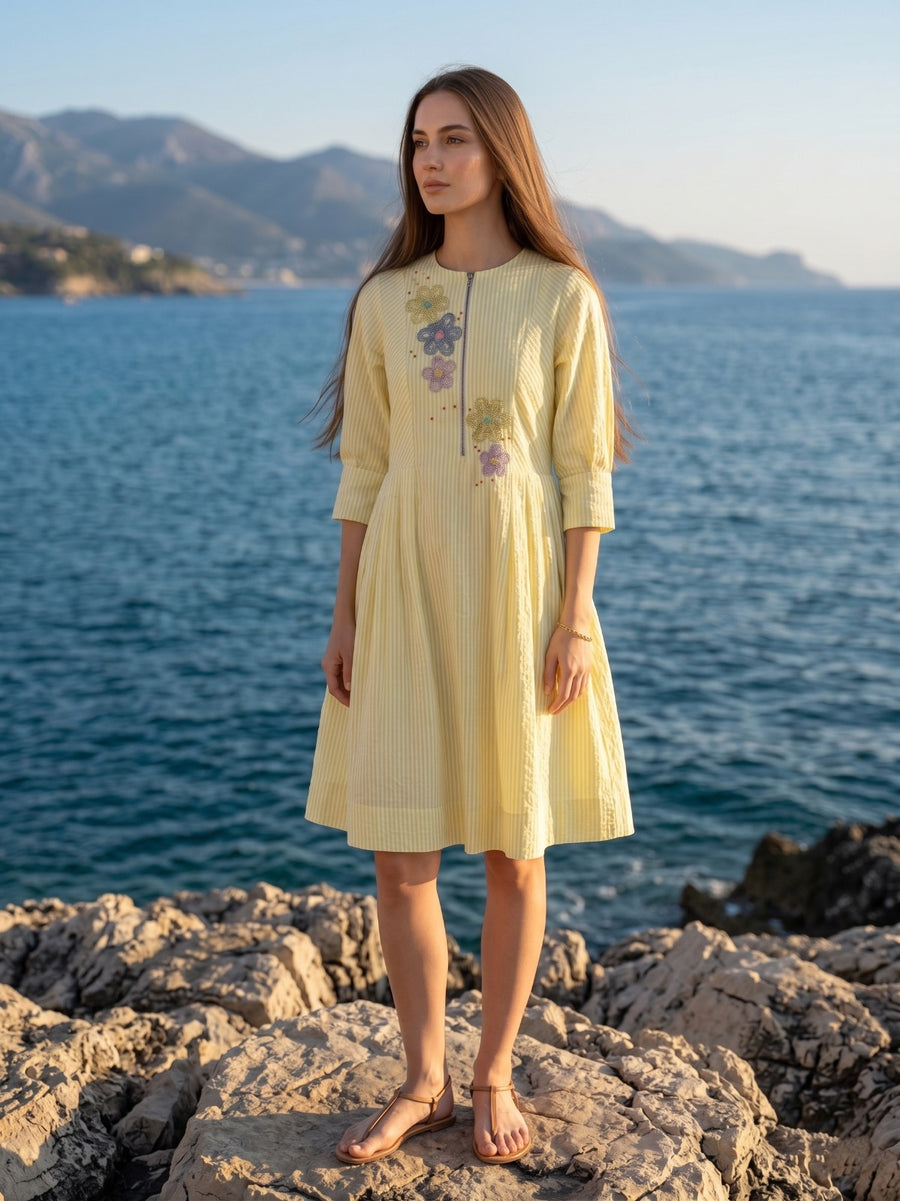 YELLOW TRIM GAZAL DRESS