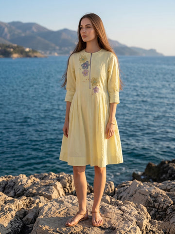 YELLOW TRIM GAZAL DRESS