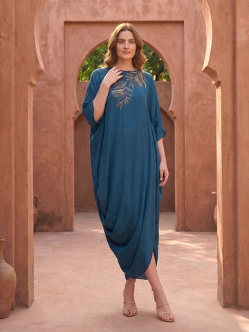 PRUSSIAN BLUE QUILLA DRESS