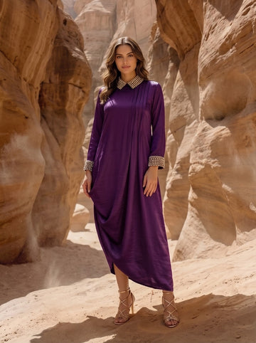 PURPLE BEADED COLLAR DRESS