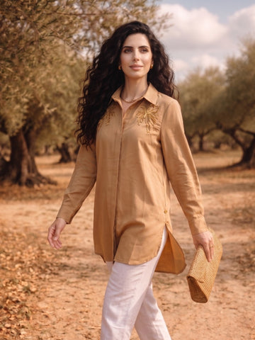 BEIGE STENCIL CRYSTALLINE SHIRT