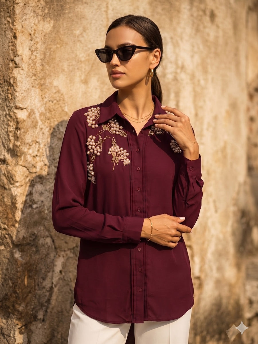 WINE BEADED GRAPE SHIRT