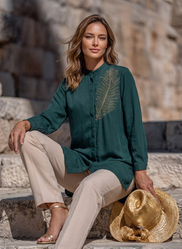 EMERALD FEATHER CONCEAL PLACKET SHIRT