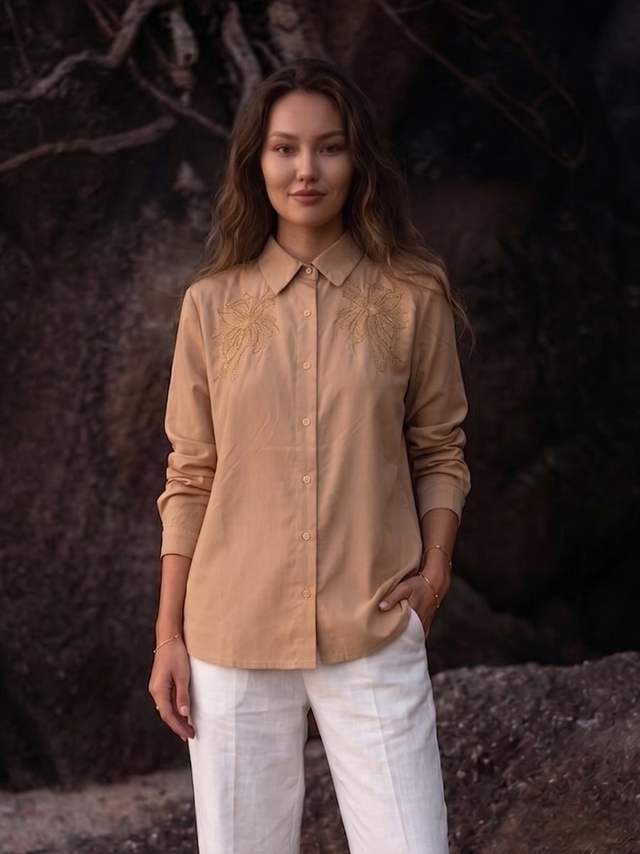 BEIGE STENCIL CRYSTALLINE SHIRT