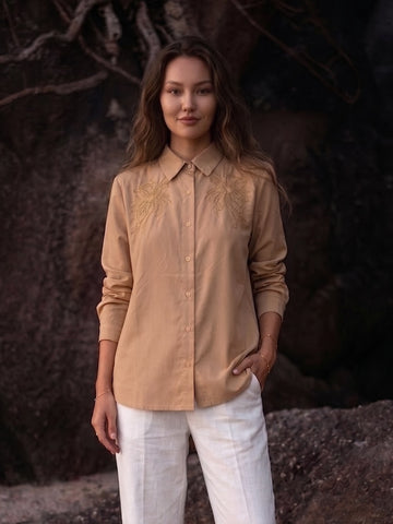 BEIGE STENCIL CRYSTALLINE SHIRT