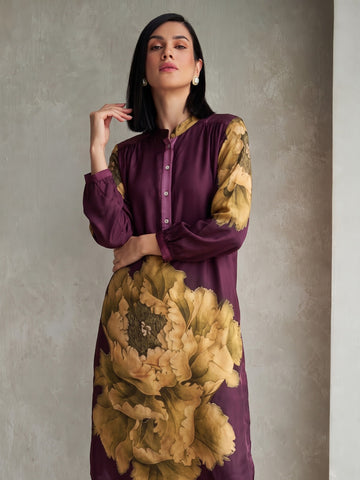 PURPLE FLORA GATHERED TUNIC