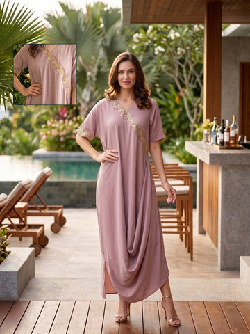 DIRTY ROSE GOLD LEAF COWL DRESS