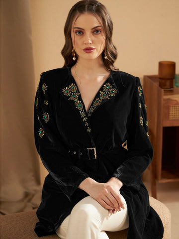 BLACK JAGGED BEADED COAT