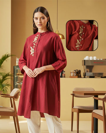 RED ALISHA PLACKET TUNIC