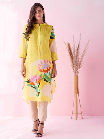 Yellow Paradise Gathered Tunic