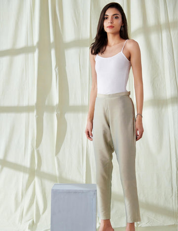 Cotton Silk Grey Side Zip Pant