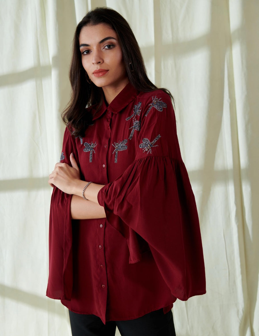 WINE DAMSEL FLY CAPE SHIRT