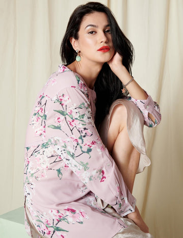 PINK FLORAL BUTTON DOWN SHIRT