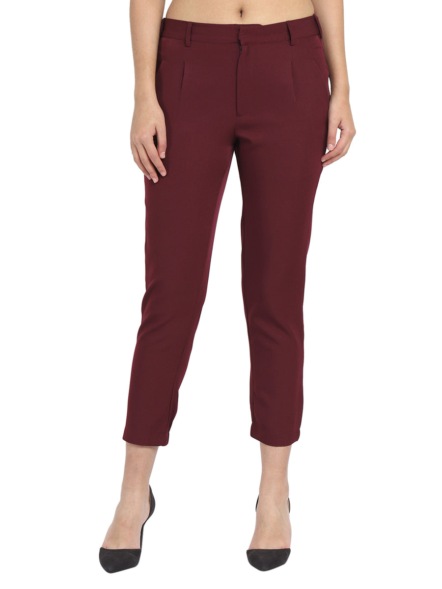 Wine Ankle Elasticated Trouser