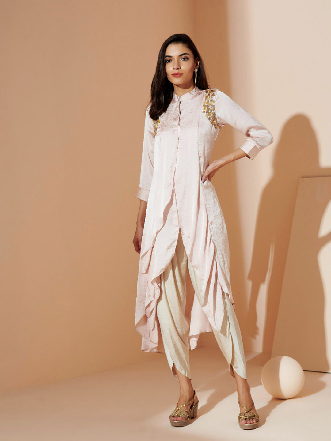 Gold Trapezio Tunic Blush  White Long Tunic Dress – Chique Clothing
