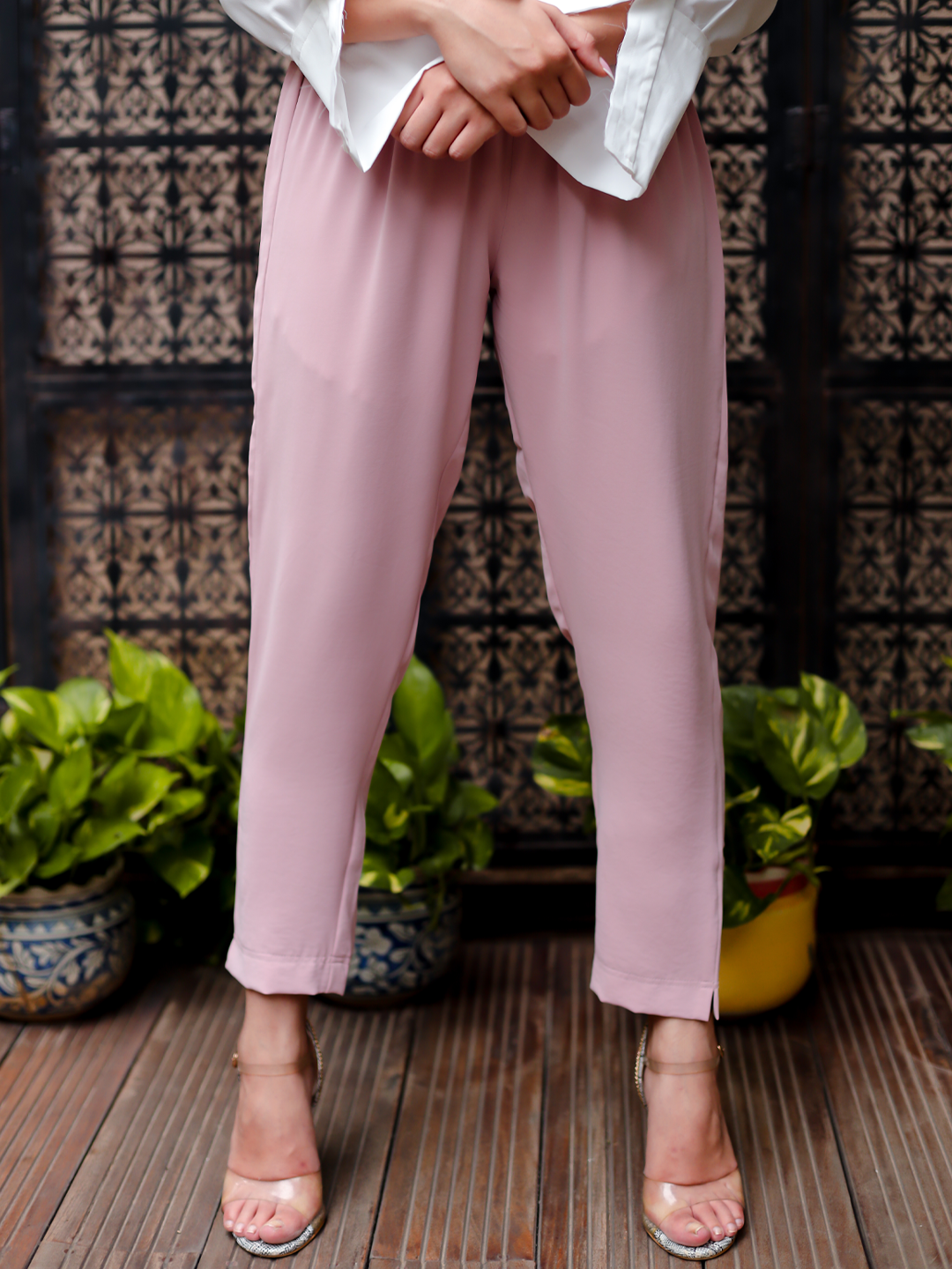 Buy Narrow Leg Salmon Women Trousers Online Chique