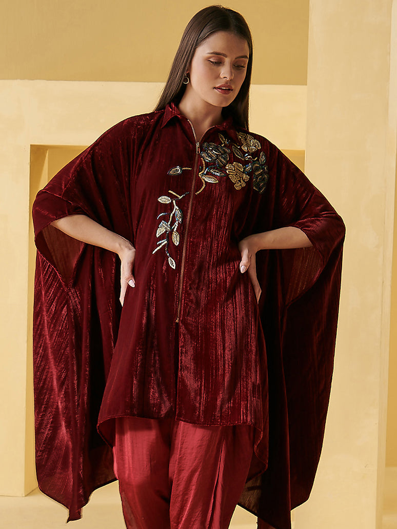 VELVET WINE PLUSH TUNIC