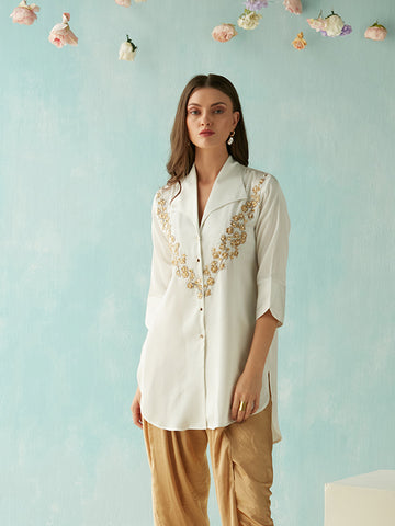 WHITE BEJEWELED SHIRT