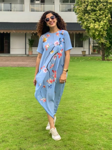 ICEBLUE HANGING GARDEN SH PLEATED DRESS