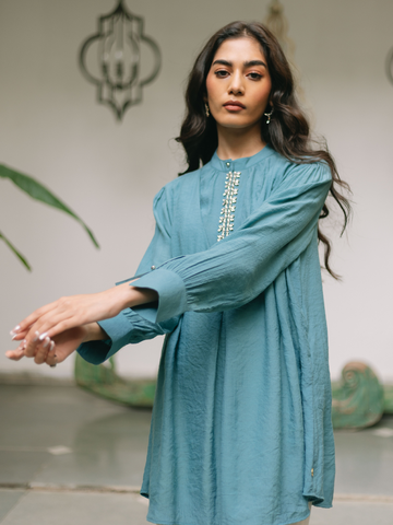 DUSTY TURQ SCALE SHIRT