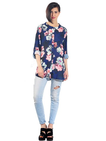 NAVY FLORAL BUTTON DOWN SHIRT