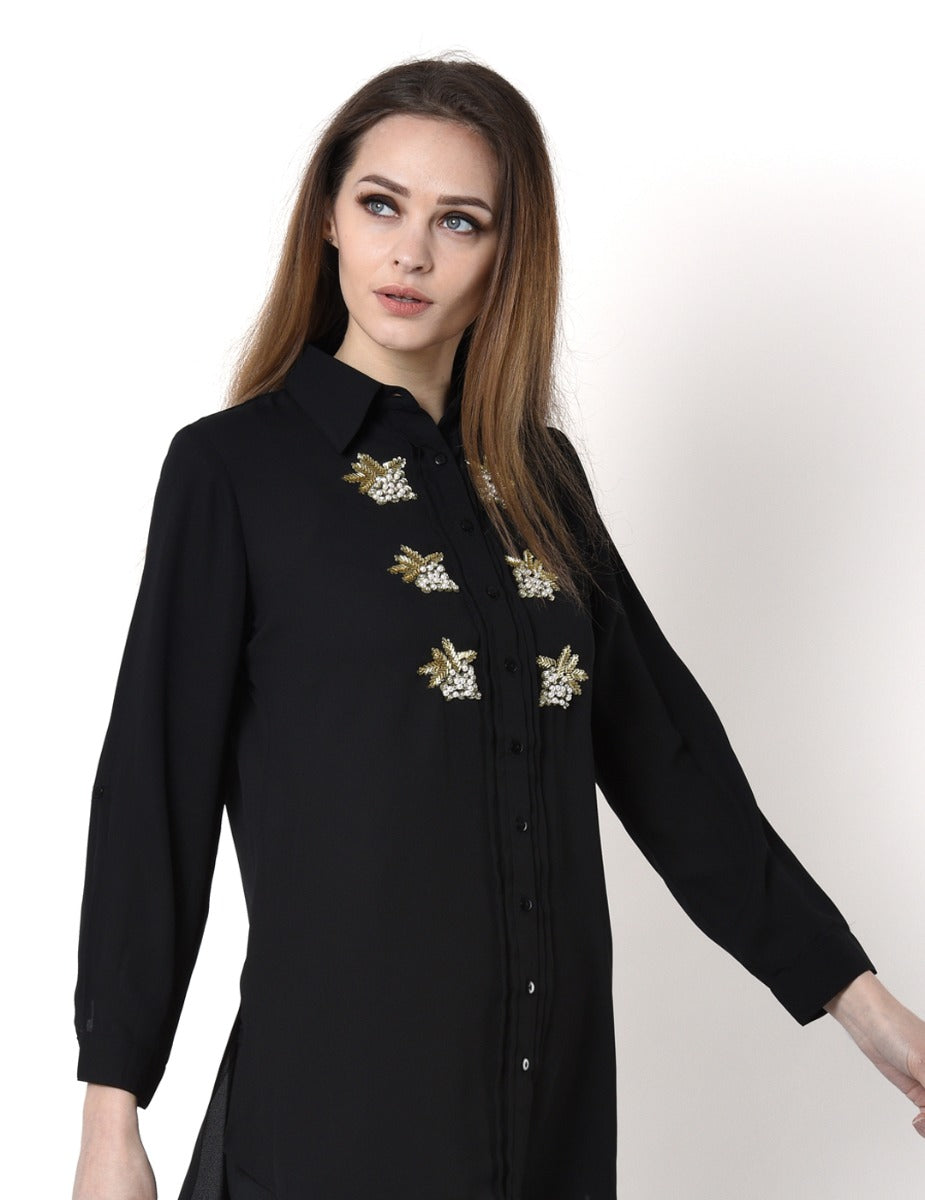 Buy solid black grape emb. shirt @ Rs2450 Online - Chique