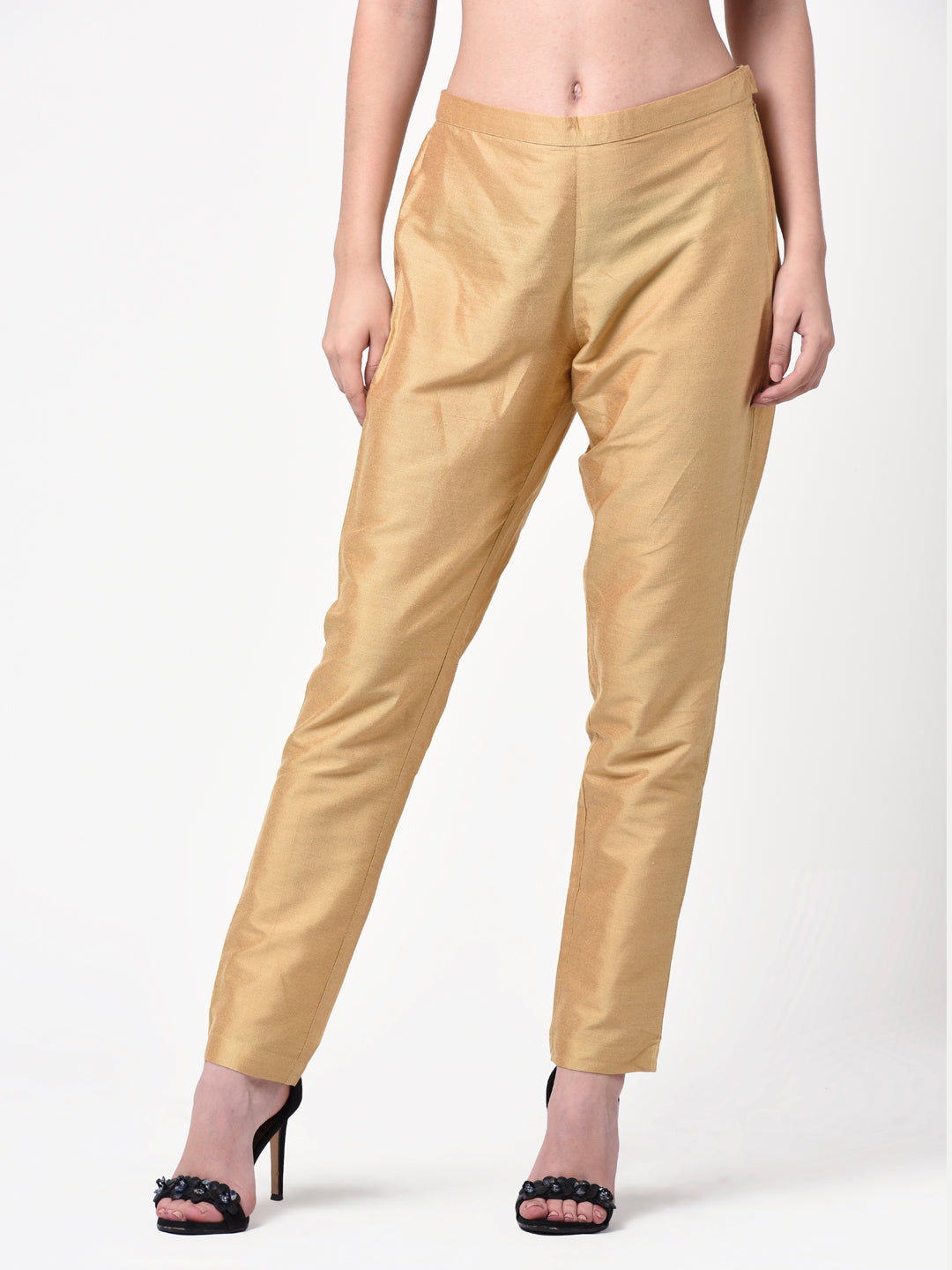 Buy Cotton Silk Dark Gold Side Zip Pant Online Chique